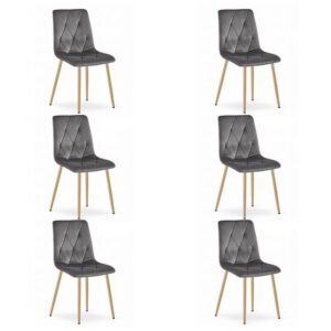 Set 6 scaune bucatarie/living, Artool, Libra, catifea gri, picioare metal natur, 45x54x86.5 cm