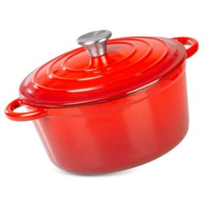 Oala de fonta emailata cu capac, maner din inox, rosie, 4 L, Magic Home - imagine 1