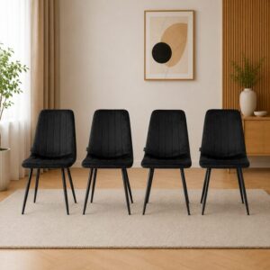 Set 4 scaune bucatarie/living, Artool, Lava, catifea neagra, picioare metal negru, 43x51x90 cm - imagine 1