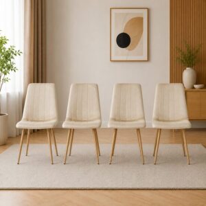 Set 4 scaune bucatarie/living, Artool, Lava, catifea bej deschis, picioare metal natur, 45x55x86 cm - imagine 1