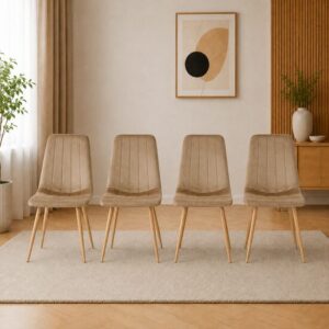 Set 4 scaune bucatarie/living, Artool, Lava, catifea maro, picioare metal natur, 45x55x86 cm - imagine 1