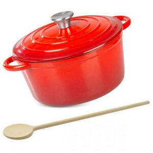 Oală din fontă emailată cu capac și lingură de lemn, 24 cm, 4 L, Magic Home - imagine 1