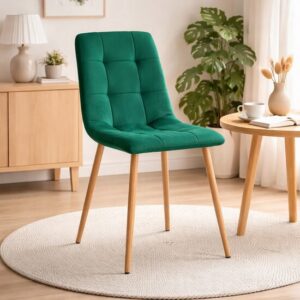 Scaun bucatarie/living, Artool, Kara, catifea verde, picioare metal natur, 44.5x50.5x87 cm - imagine 1