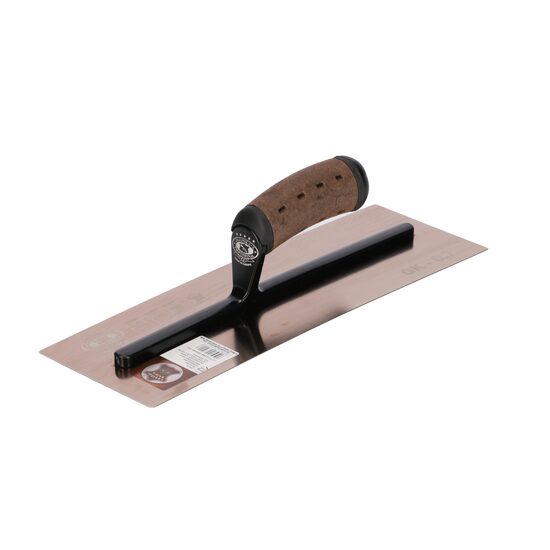Gletiera inox, lama curbata, finisare benzi gips-carton, Premium Gold, 35.6x12 cm x 0.65 mm, maner piele slefuita, Olejnik