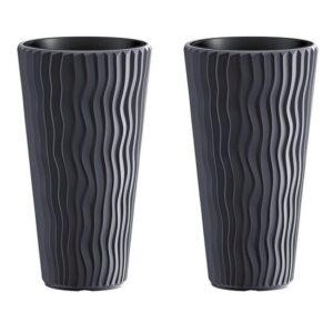 Set 2 ghivece de flori, Sandy Slim, rotunde, inalte, 34.9x62 cm, antracit, Prosperplast - imagine 1