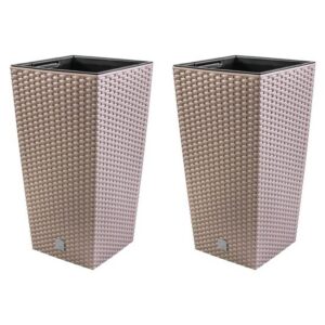 Set 2 ghivece de flori, Rato, imitatie ratan, inalte, 32.5x32.5x61 cm, cafeniu, Prosperplast