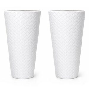 Set 2 ghivece de flori, Matuba Slim, rotunde, inalte, 30x55 cm, alb, Prosperplast - imagine 1