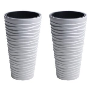 Set 2 ghivece de flori, Sand Slim, rotunde, inalte, 39x75 cm, alb, Prosperplast - imagine 1