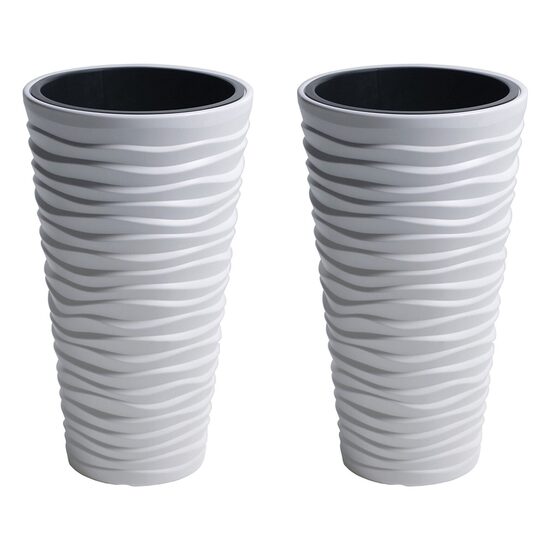 Set 2 ghivece de flori, Sand Slim, rotunde, inalte, 39x75 cm, alb, Prosperplast