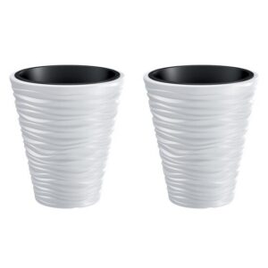 Set 2 ghivece de flori, Sand, rotunde, 38.8x43.6 cm, alb, Prosperplast - imagine 1