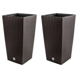 Set 2 ghivece de flori, Rato, imitatie ratan, inalte, 32.5x32.5x61 cm, maro, Prosperplast