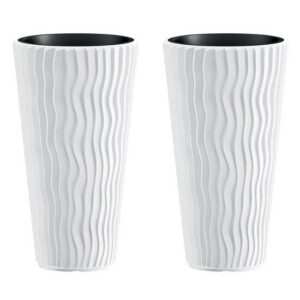 Set 2 ghivece de flori, Sandy Slim, rotunde, inalte, 39x70.8 cm, alb, Prosperplast - imagine 1