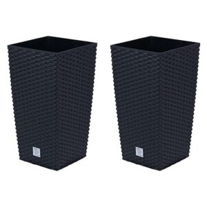 Set 2 ghivece decorative înalte aspect ratan, 22.5x22.5x42 cm, Prosperplast - imagine 1