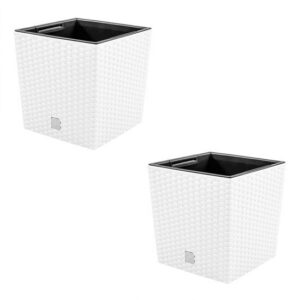 Set 2 ghivece decorative patrate aspect ratan, 32x32 cm, Prosperplast - imagine 1