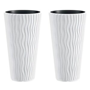 Set 2 ghivece de flori, Sandy Slim, rotunde, inalte, 34.9x62 cm, alb, Prosperplast - imagine 1