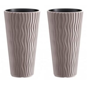Set 2 ghivece de flori, Sandy Slim, rotunde, inalte, 29.7x53.1 cm, cafeniu, Prosperplast - imagine 1