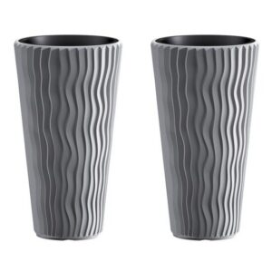 Set 2 ghivece de flori, Sandy Slim, rotunde, inalte, 29.7x53.1 cm, gri, Prosperplast - imagine 1