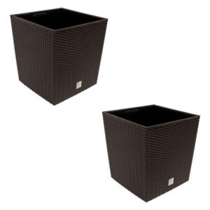 Set 2 ghivece de flori, Rato Low, imitatie ratan, patrate, 40x40x40.8 cm, maro, Prosperplast
