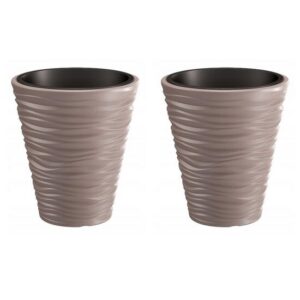 Set 2 ghivece de flori, Sand, rotunde, 38.8x43.6 cm, cafeniu, Prosperplast - imagine 1