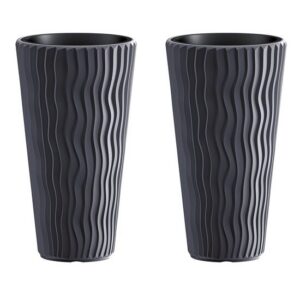 Set 2 ghivece de flori, Sandy Slim, rotunde, inalte, 29.7x53.1 cm, antracit, Prosperplast - imagine 1