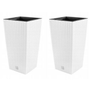 Set 2 ghivece de flori, Rato, imitatie ratan, inalte, 22.5x22.5x42 cm, alb, Prosperplast - imagine 1