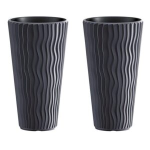 Set 2 ghivece de flori, Sandy Slim, rotunde, inalte, 39x70.8 cm, antracit, Prosperplast - imagine 1