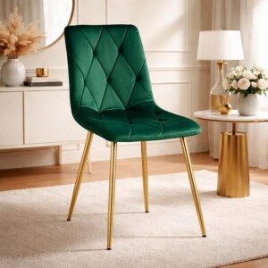 Scaun bucatarie/living, Artool, Libra, catifea verde, picioare metal auriu, 45x54x86.5 cm - imagine 1