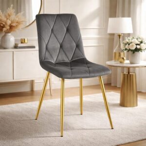 Scaun bucatarie/living, Artool, Libra, catifea gri inchis, picioare metal auriu, 45x54x86.5 cm - imagine 1