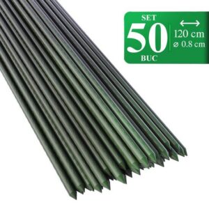 Set 50 araci gradina, suport pentru rosii, flori si plante cataratoare, metal acoperit cu PVC, rezistenti la rugina, verde, 120x0.8 cm, Artool - imagine 1