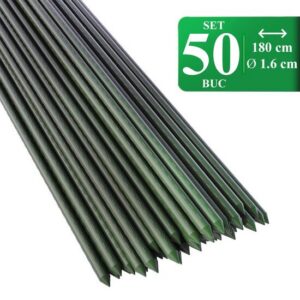 Set 50 araci de gradina, suport pentru rosii, castraveti si fasole, metal acoperit cu PVC, rezistenti la rugina, verde, 180x1.6 cm, Artool - imagine 1