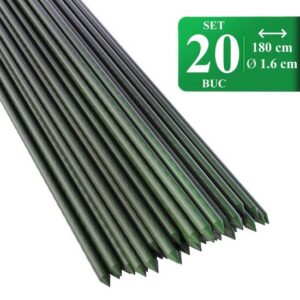 Set 20 araci de gradina, suport pentru rosii, castraveti si fasole, metal acoperit cu PVC, rezistenti la rugina, verde, 180x1.6 cm, Artool - imagine 1
