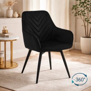 Scaun stil fotoliu bucatarie/living, Artool, Nana, rotativ, catifea neagra, picioare metal negru, 56x61x83.5 cm - imagine 1