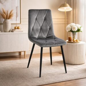 Scaun bucatarie/living, Artool, Libra, catifea gri inchis, picioare metal negru, 45x54x86.5 cm - imagine 1
