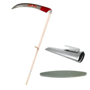 Coasa cu coada de lemn, 700 mm, pentru cosit fan si iarba, lama forjata batuta, piatra ascutit, teaca zincata, Strend Pro - imagine 1