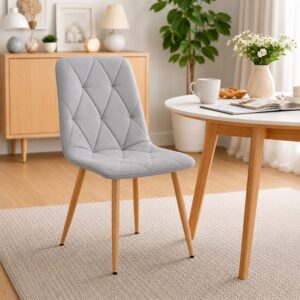 Scaun bucatarie/living, Artool, Libra, textil gri deschis, picioare metal natur, 44.5x54.5x87 cm - imagine 1