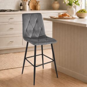 Scaun de bucatarie/bar, Artool, Libra, catifea gri inchis, picioare metal negru, 52x56x112 cm - imagine 1