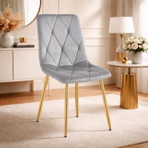 Scaun bucatarie/living, Artool, Libra, catifea gri deschis, picioare metal auriu, 45x54x86.5 cm - imagine 1