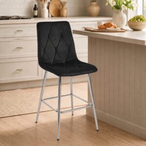 Scaun de bucatarie/bar, Artool, Libra, catifea neagra, picioare metal argintiu, 52x56x112 cm - imagine 1