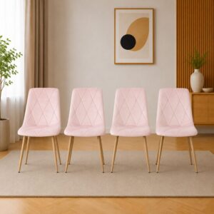 Set 4 scaune bucatarie/living, Artool, Libra, catifea roz deschis, picioare metal natur, 45x54x86.5 cm