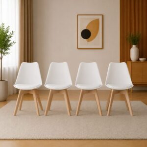 Set 4 scaune bucatarie/living, Artool, Mark, PP alb, picioare lemn natur, 49x43x82 cm - imagine 1