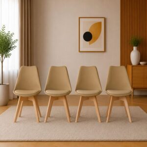 Set 4 scaune bucatarie/living, Artool, Mark, PP bej, picioare lemn natur, 49x52x82 cm - imagine 1