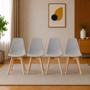 Set 4 scaune bucatarie/living, Artool, Kito, PP gri, picioare lemn natur, 46x54.5x80 cm - imagine 1