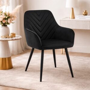 Scaun stil fotoliu bucatarie/living, Artool, Nana, catifea neagra, picioare metal negru, 54x61x83.5 cm - imagine 1