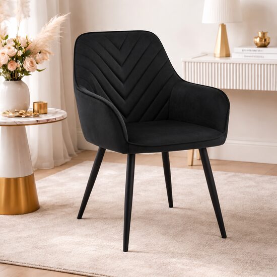 Scaun stil fotoliu bucatarie/living, Artool, Nana, catifea neagra, picioare metal negru, 54x61x83.5 cm