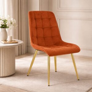 Scaun bucatarie/living, Artool, Split, catifea aramie, picioare metal auriu, 49x60x88 cm - imagine 1