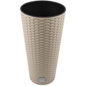 Ghiveci decorativ înalt cafeniu cu vas interior, imitație ratan, 40×76.3 cm, Prosperplast