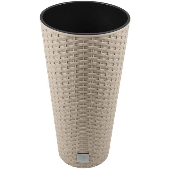 Ghiveci decorativ înalt cafeniu cu vas interior, imitație ratan, 40×76.3 cm, Prosperplast Ghiveci decorativ înalt cafeniu cu vas interior, imitație ratan, 40×76.3 cm, Prosperplast