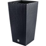 Ghiveci decorativ înalt cu aspect de ratan, 32.5×32.5×61 cm, Prosperplast