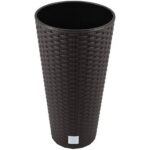 Ghiveci decorativ înalt maro cu vas interior, imitație ratan, 40×76.3 cm, Prosperplast