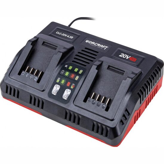 Încărcător dublu rapid pentru doi acumulatori Li-ion 20 V, Worcraft